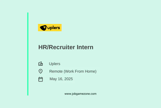 HR/Recruiter Intern Work from Home Internship at Uplers 2025 – Apply Now