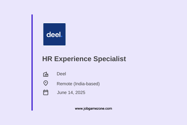 HR Experience Specialist – Remote India | Deel Careers 2025